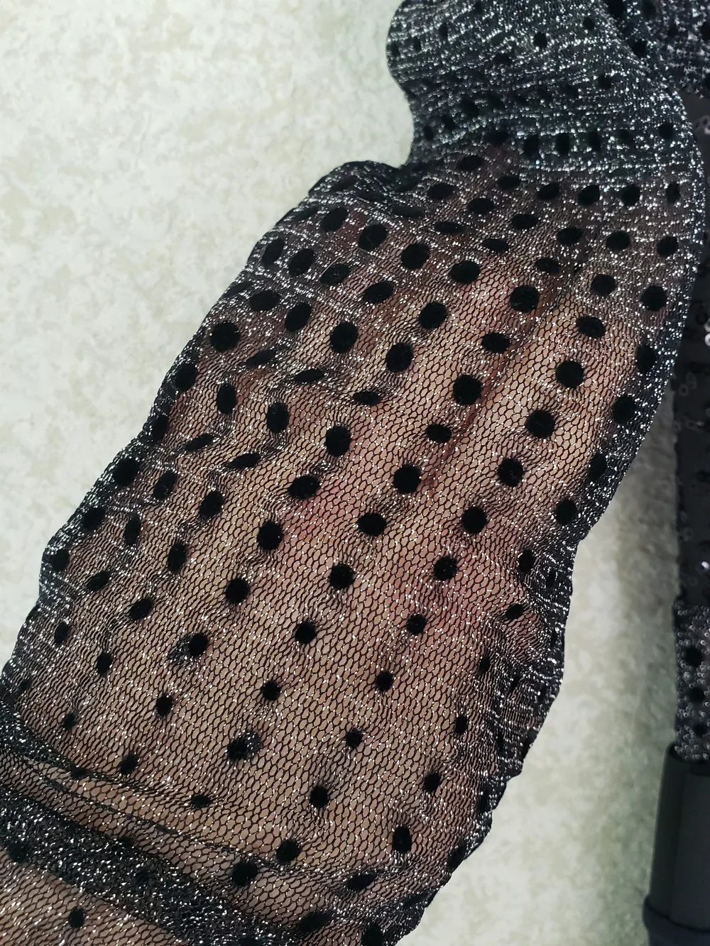 Weissman Girls  Black Sequin‎ Mesh Long-Sleeve Bodysuit Size LC Dancewear